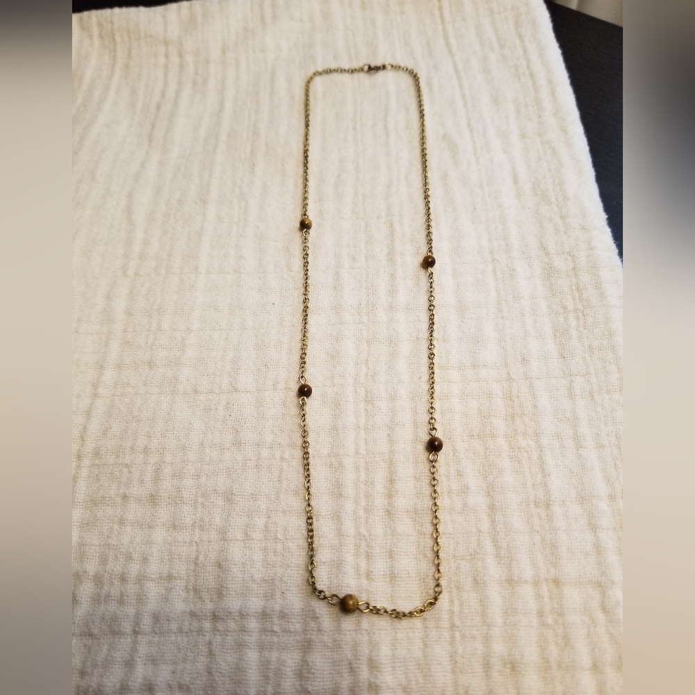 Gold Chain Necklace with Tiger's Eye Accents